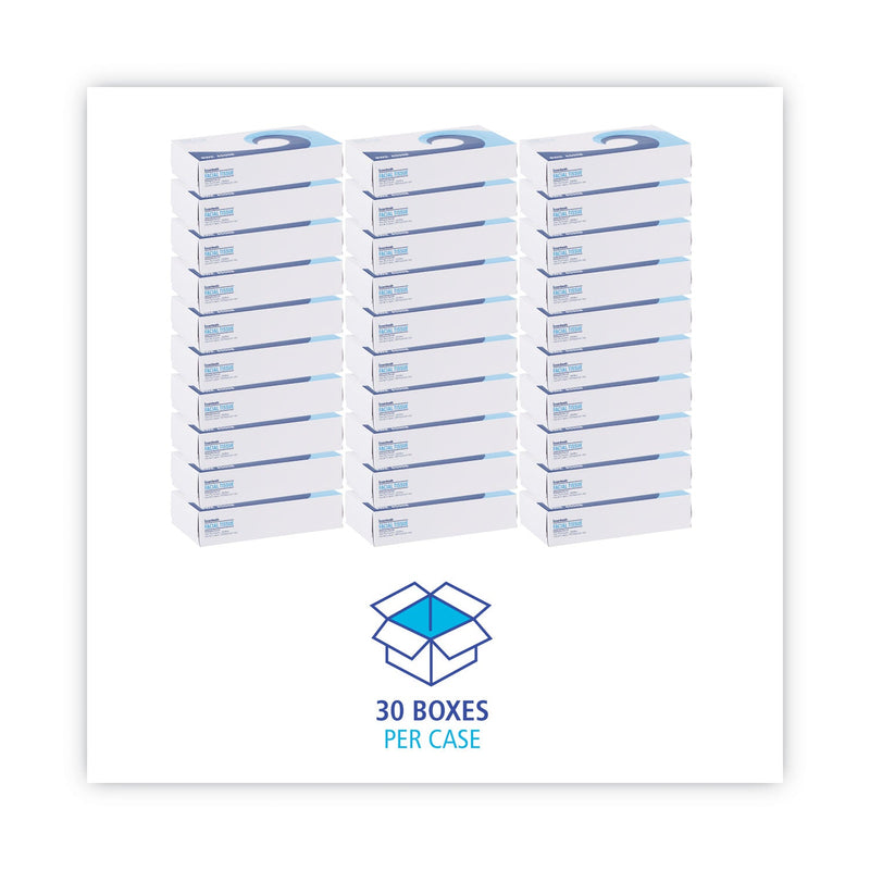 Boardwalk Office Packs Facial Tissue, 2-Ply, White, Flat Box, 100 Sheets/Box, 30 Boxes/Carton
