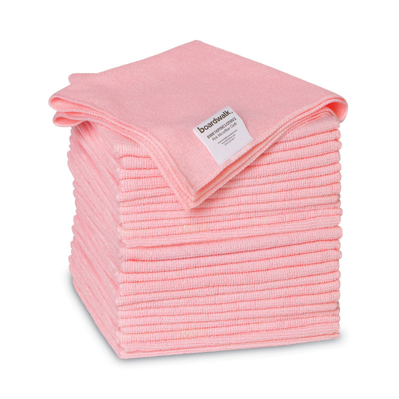 Boardwalk Microfiber Cleaning Cloths, 16 x 16, Pink, 24/Pack