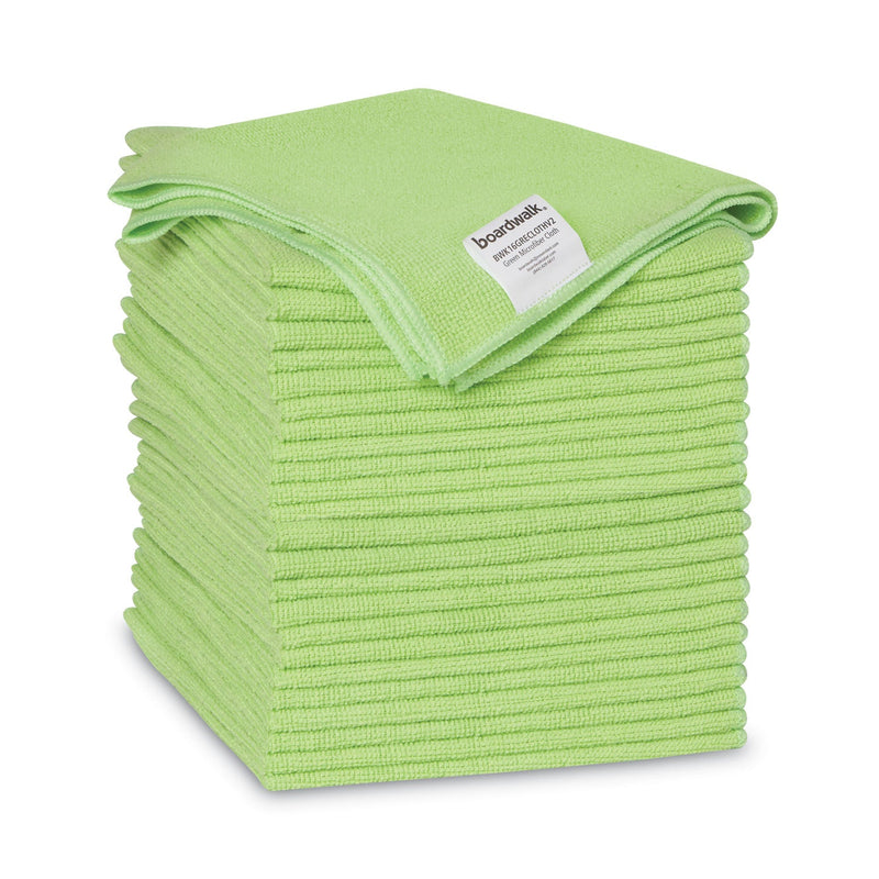 Boardwalk Microfiber Cleaning Cloths, 16 x 16, Green, 24/Pack