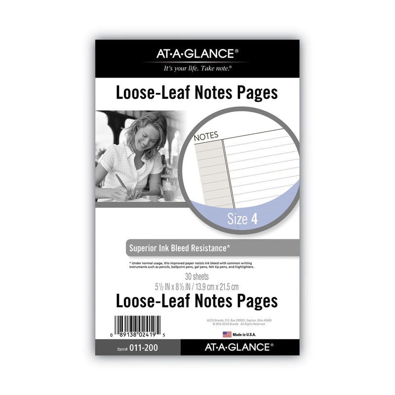 AT-A-GLANCE Lined Notes Pages for Planners/Organizers, 8.5 x 5.5, White Sheets, Undated