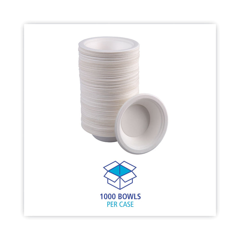 Boardwalk Bagasse Dinnerware, Bowl, 12 oz, White, 1,000/Carton
