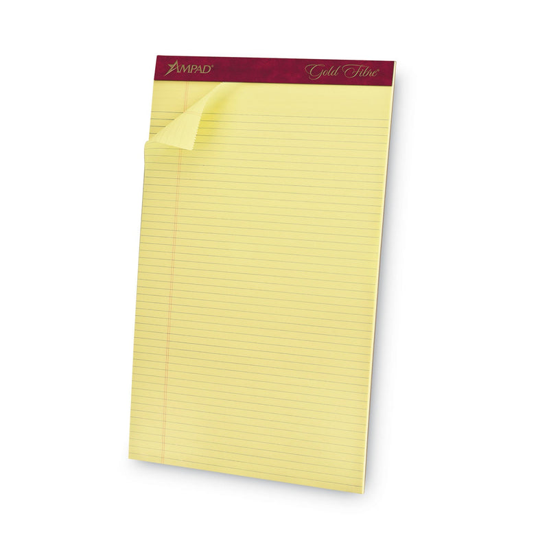 Ampad Gold Fibre Quality Writing Pads, Narrow Rule, 50 Canary-Yellow 8.5 x 14 Sheets, Dozen