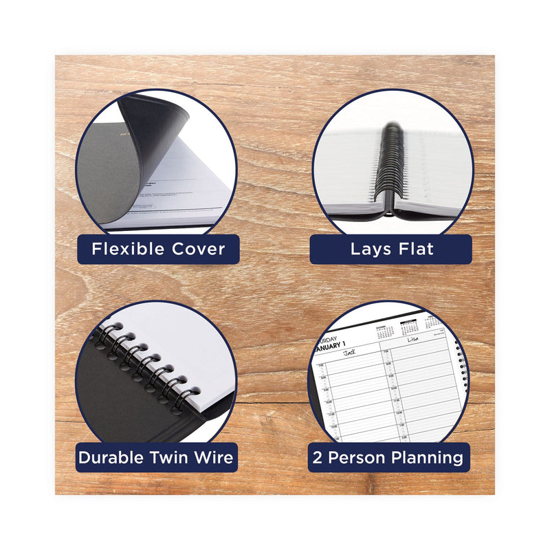 AT-A-GLANCE Two-Person Group Daily Appointment Book, 11 x 8, Black Cover, 12-Month (Jan to Dec): 2023