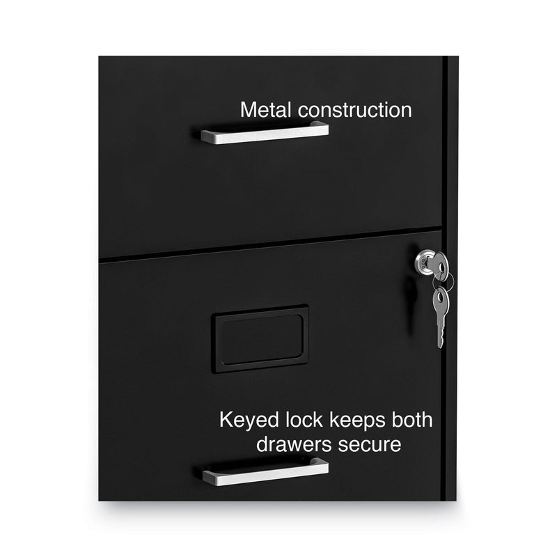 Alera Soho Vertical File Cabinet, 2 Drawers: File/File, Letter, Black, 14" x 18" x 24.1"