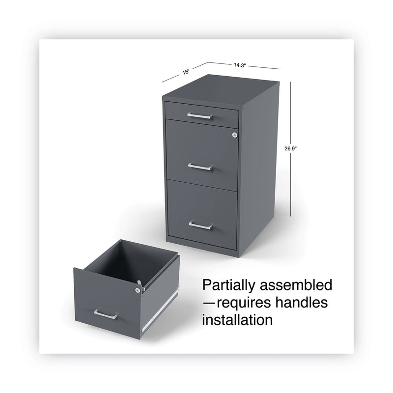 Alera Soho Vertical File Cabinet, 3 Drawers: Pencil/File/File, Letter, Charcoal, 14" x 18" x 26.9"
