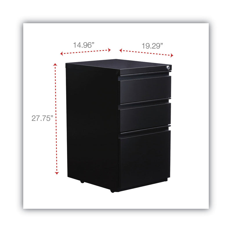 Alera File Pedestal with Full-Length Pull, Left or Right, 3-Drawers: Box/Box/File, Legal/Letter, Black, 14.96" x 19.29" x 27.75"