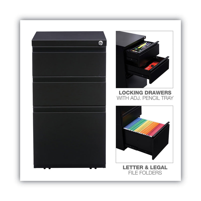 Alera File Pedestal with Full-Length Pull, Left or Right, 3-Drawers: Box/Box/File, Legal/Letter, Black, 14.96" x 19.29" x 27.75"