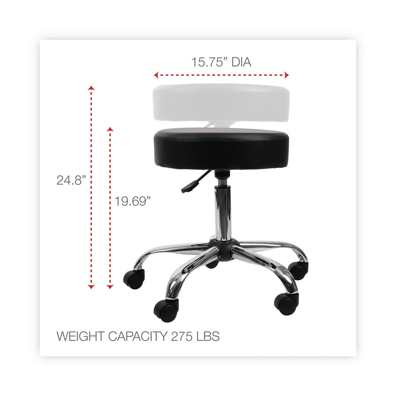 Alera Height Adjustable Lab Stool, Backless, Supports Up to 275 lb, 19.69" to 24.80" Seat Height, Black Seat, Chrome Base