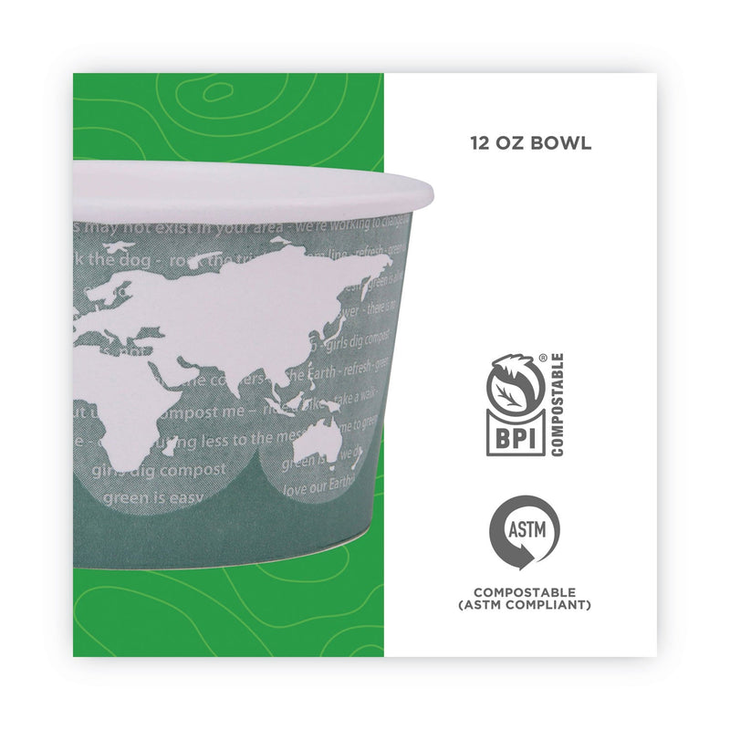 Eco-Products World Art Renewable and Compostable Food Container, 12 oz, 4.05 Diameter x 2.5 h, Green, Paper, 25/Pack, 20 Packs/Carton