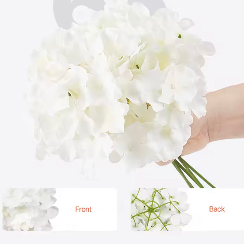 White Hydrangea Flowers - 6 Inch Faux Lifelike Stems 10-Pack