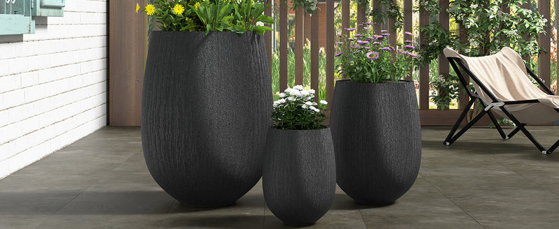 U_Style Egg-Shaped Lightweight MGO Outdoor Planter Set of 3