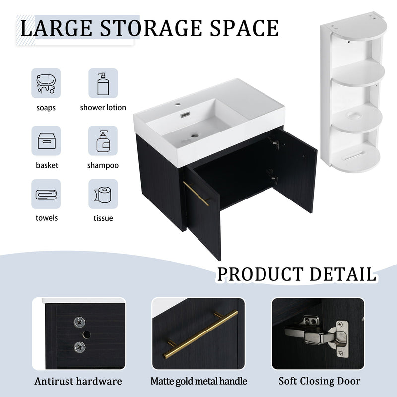 Modern Wall Mounted Bathroom Vanity With Resin Sink And Storage Rack
