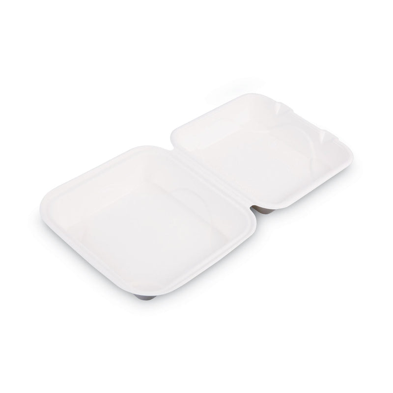 Eco-Products Vanguard Renewable and Compostable Sugarcane Clamshells, 1-Compartment, 8 x 8 x 3, White, 200/Carton