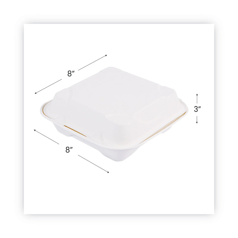 Eco-Products Vanguard Renewable and Compostable Sugarcane Clamshells, 1-Compartment, 8 x 8 x 3, White, 200/Carton