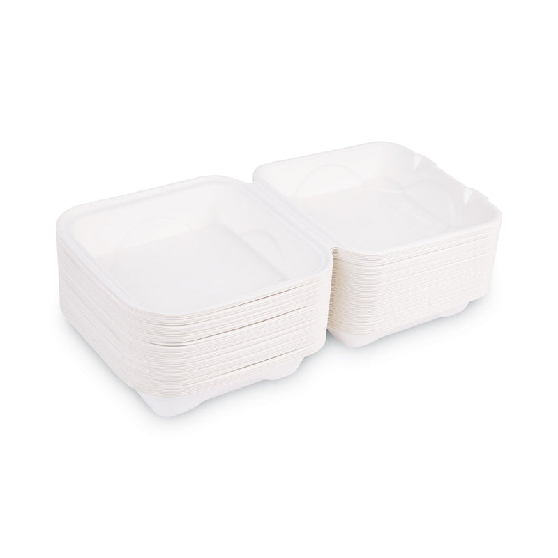 Eco-Products Vanguard Renewable and Compostable Sugarcane Clamshells, 1-Compartment, 8 x 8 x 3, White, 200/Carton
