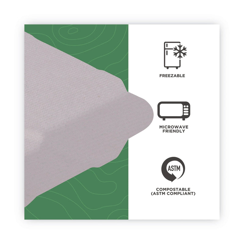 Eco-Products Renewable and Compost Sugarcane Clamshells, 3-Compartment, 9 x 9 x 3, White, 50/Pack, 4 Packs/Carton