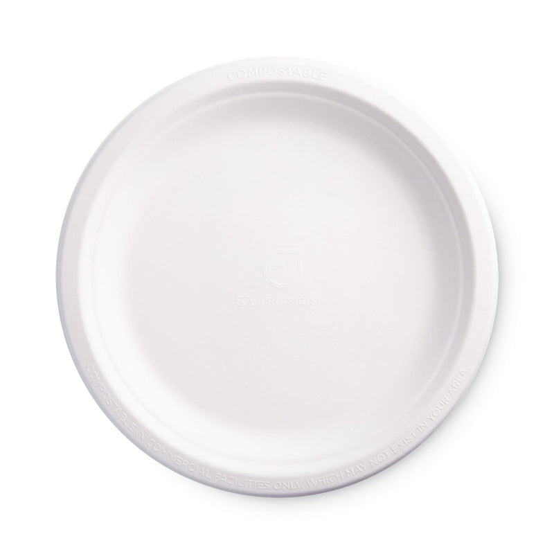 Eco-Products Renewable and Compostable Sugarcane Plates, 9" dia, Natural White, 50/Packs