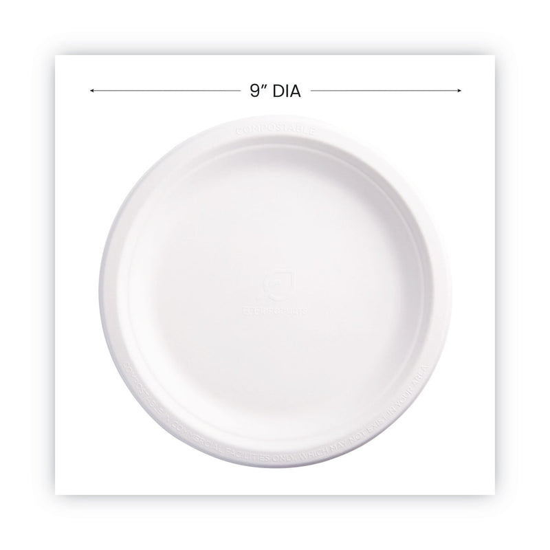 Eco-Products Renewable and Compostable Sugarcane Plates, 9" dia, Natural White, 50/Packs