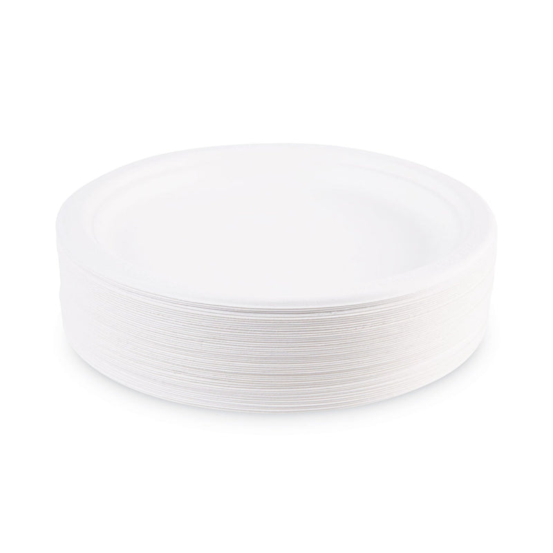 Eco-Products Renewable and Compostable Sugarcane Plates, 9" dia, Natural White, 50/Packs