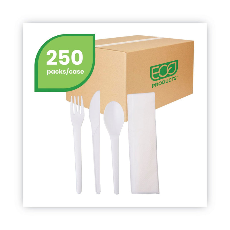 Eco-Products Plantware Compostable Cutlery Kit, Knife/Fork/Spoon/Napkin, 6", Pearl White, 250 Kits/Carton