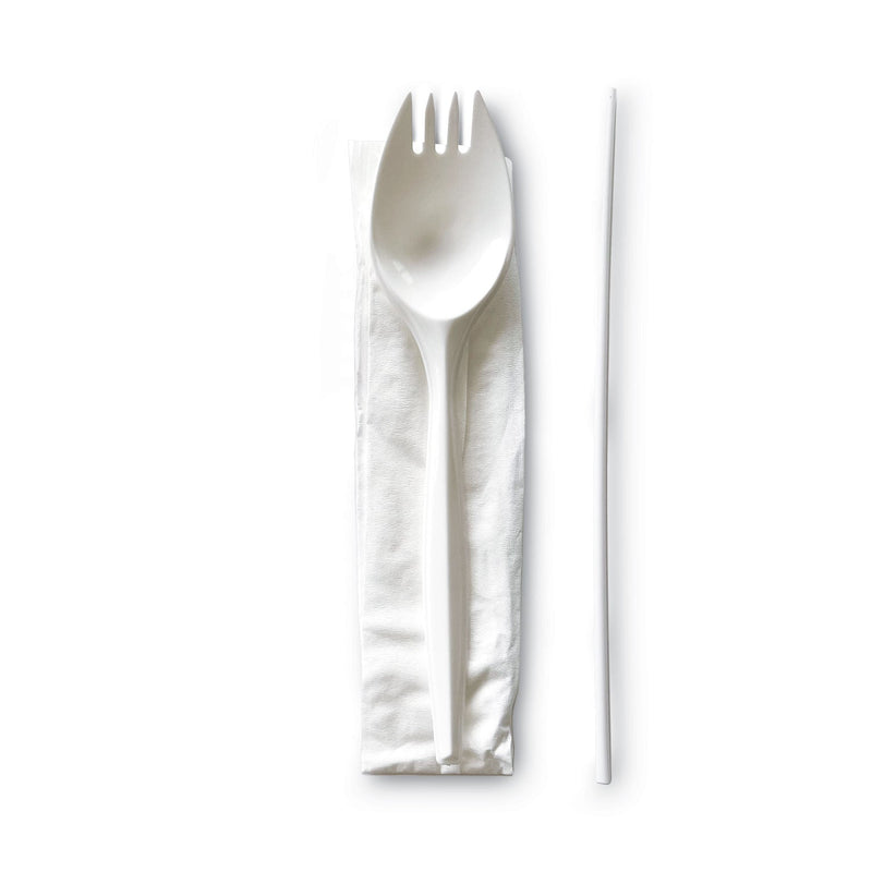 Boardwalk School Cutlery Kit, Napkin/Spork/Straw, White, 1000/Carton