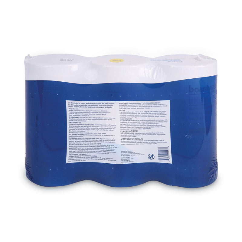 Boardwalk Disinfecting Wipes, 7 x 8, Lemon Scent, 75/Canister, 3 Canisters/Pack