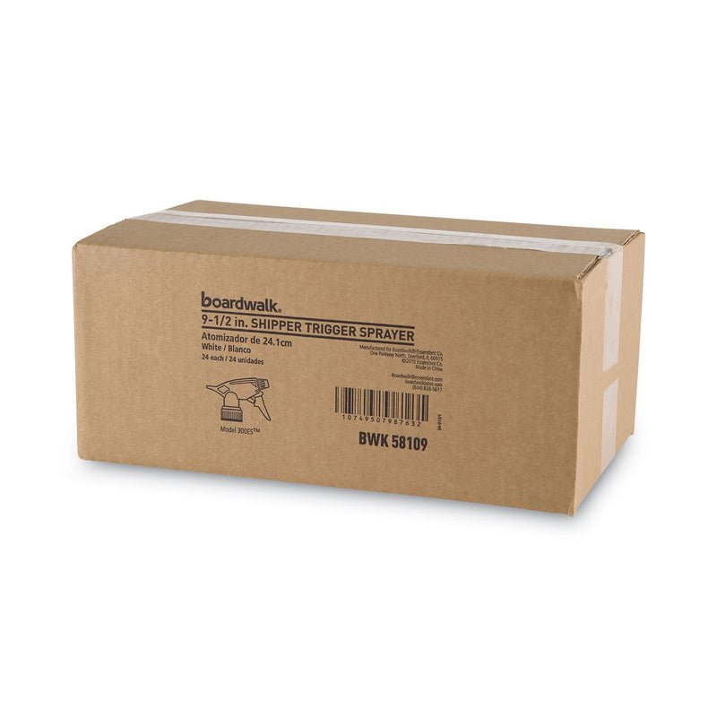 Boardwalk Trigger Sprayer 300ES, 9.5" Tube, Fits oz Bottles, White, 24/Carton