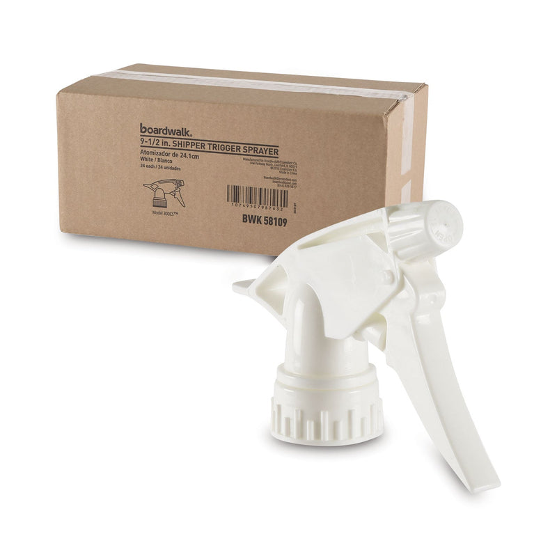 Boardwalk Trigger Sprayer 300ES, 9.5" Tube, Fits oz Bottles, White, 24/Carton
