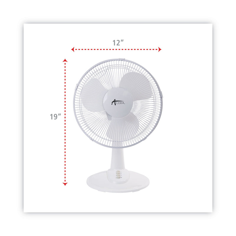 Alera 12" 3-Speed Oscillating Desk Fan, Plastic, White