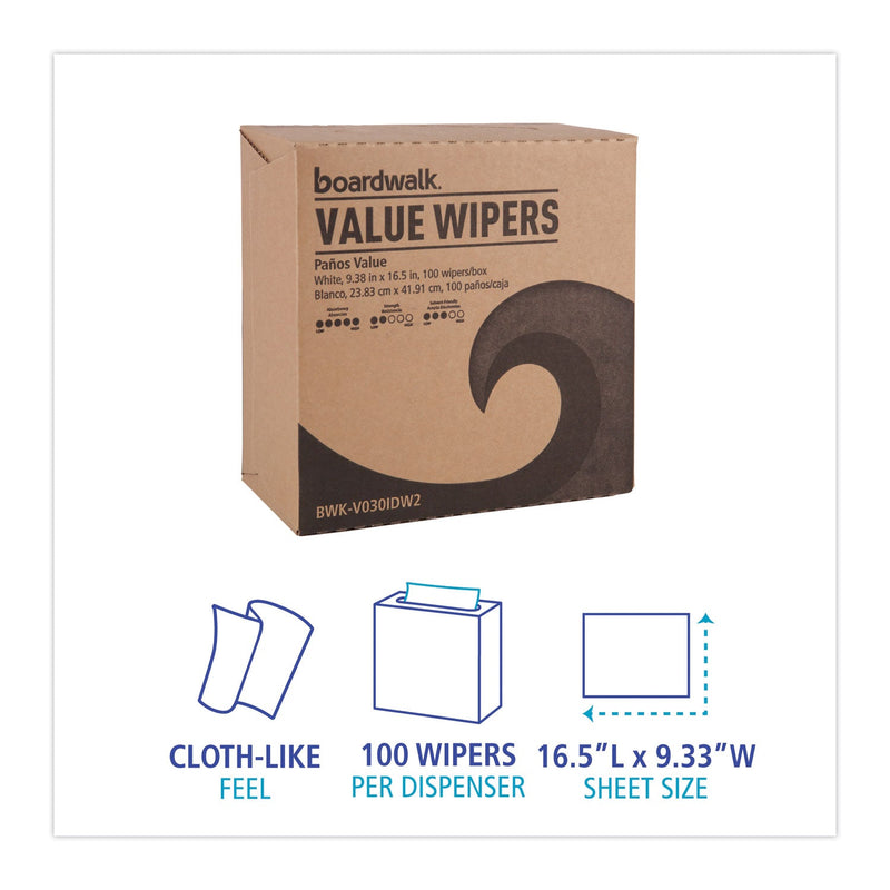 Boardwalk DRC Wipers, 9.33 x 16.5, White, 100 Dispenser Packs, 9 Dispenser Packs/Carton