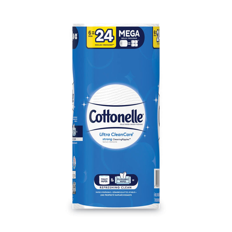 Cottonelle Ultra CleanCare Toilet Paper, Strong Tissue, Mega Rolls, Septic Safe, 1-Ply, White, 340 Sheets/Roll, 6 Rolls/Pk, 6 Pks/Carton