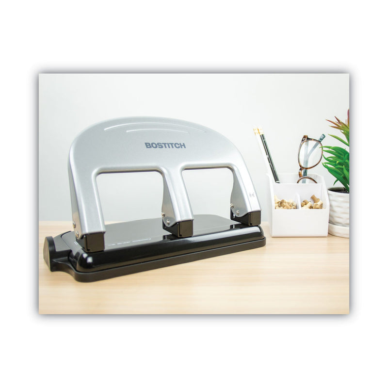 Bostitch 40-Sheet EZ Squeeze Three-Hole Punch, 9/32" Holes, Black/Silver