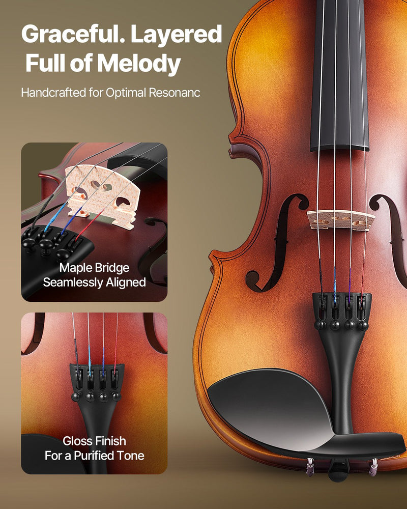 Violin 3/4 Size For Adults, Violin Fiddle Set For Beginners With Hard Case, Rosin, Bow, Shoulder Rest, Bridge, Tuner And Extra Strings, Professional Musical Instruments For Student (Brown)
