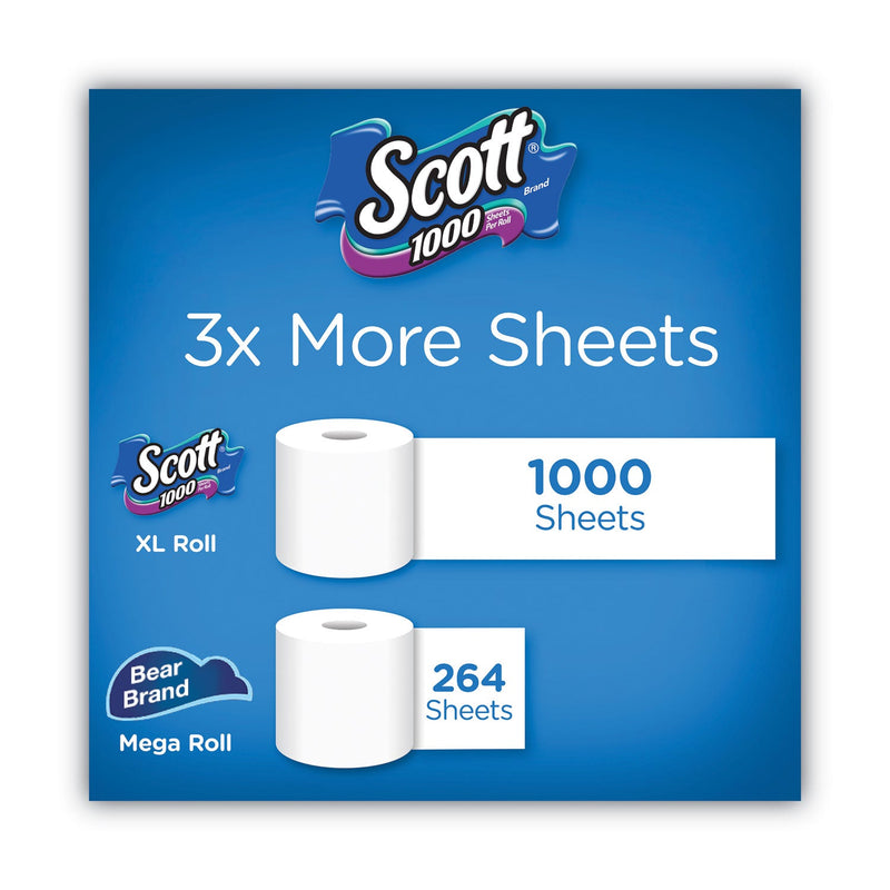 Scott Standard Roll Bathroom Tissue, Septic Safe, 1-Ply, White, 1,000 Sheets/Roll, 20/Pack, 2 Packs/Carton