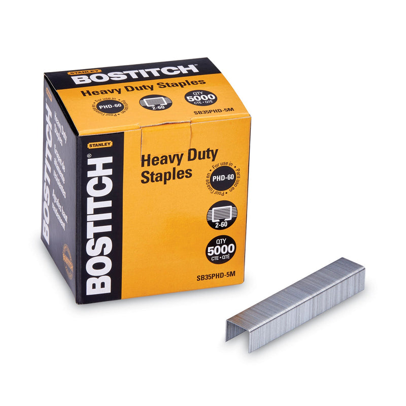 Bostitch Heavy-Duty Premium Staples, 0.38" Leg, 0.5" Crown, Steel, 5,000/Box