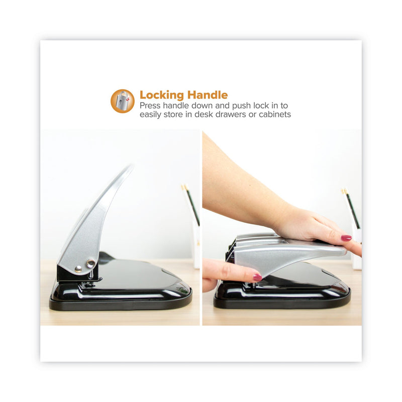 Bostitch 40-Sheet EZ Squeeze Three-Hole Punch, 9/32" Holes, Black/Silver