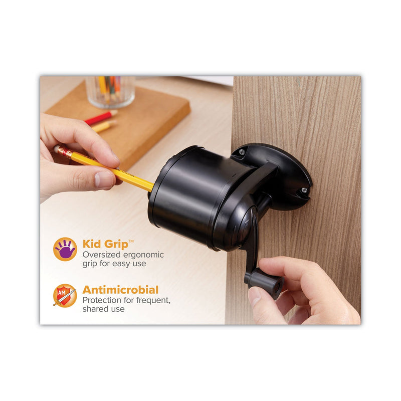 Bostitch Antimicrobial Manual Pencil Sharpener, Manually-Powered, 5.44 x 2.69 x 4.33, Black