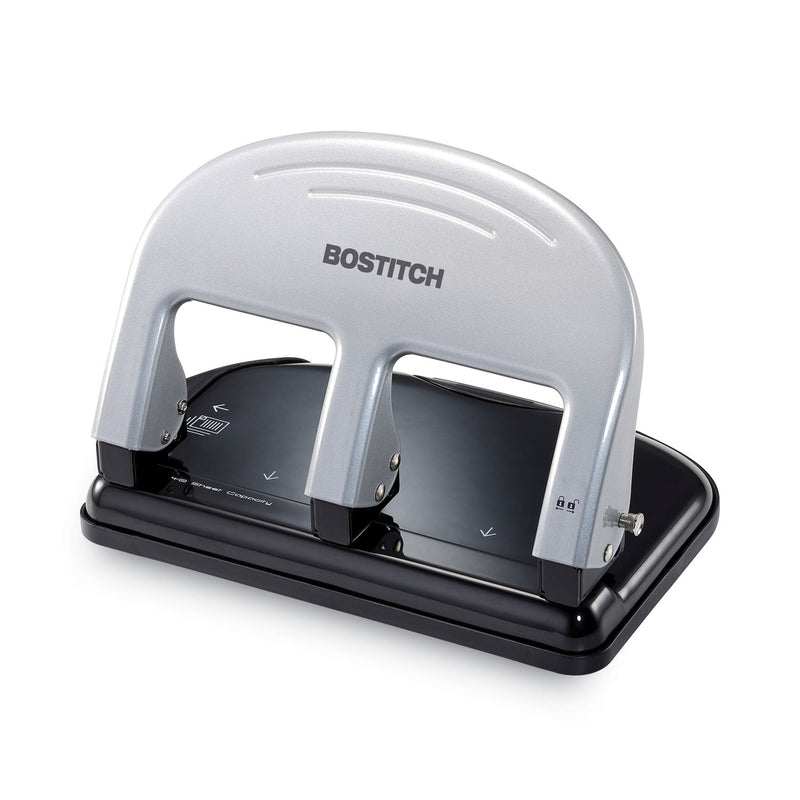 Bostitch 40-Sheet EZ Squeeze Three-Hole Punch, 9/32" Holes, Black/Silver