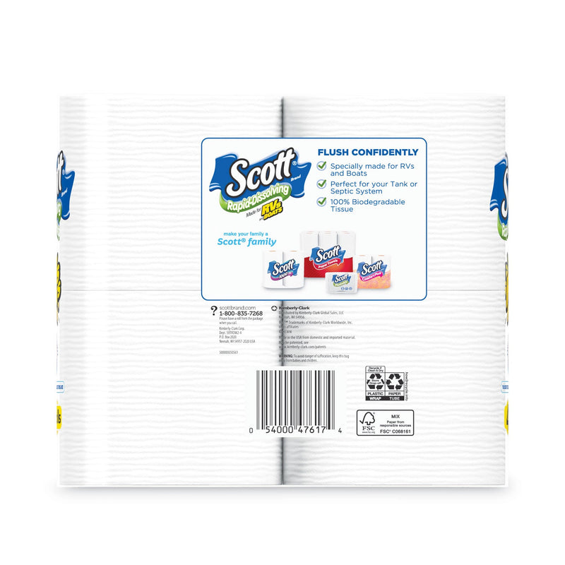 Scott Rapid-Dissolving Toilet Paper, Bath Tissue, Septic Safe, 1-Ply, White, 231 Sheets/Roll, 4/Rolls/Pack, 12 Packs/Carton