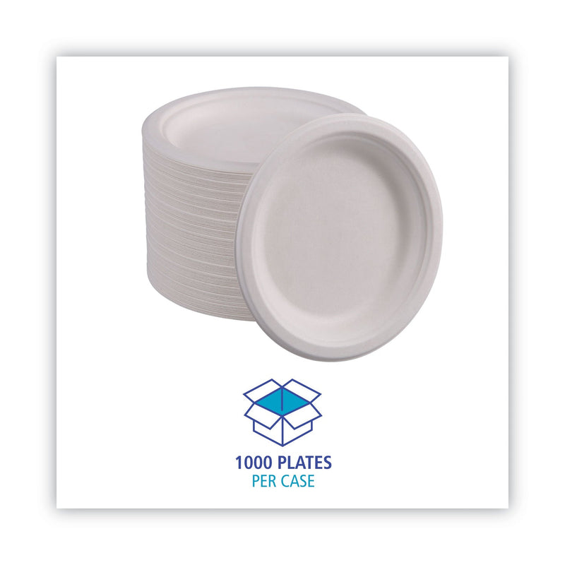 Boardwalk Bagasse Dinnerware, Plate, 6" dia, White, 1,000/Carton