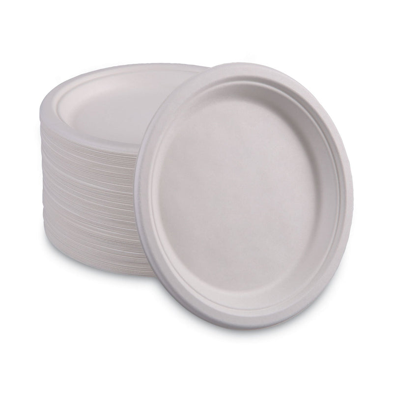 Boardwalk Bagasse Dinnerware, Plate, 9" dia, White, 500/Carton