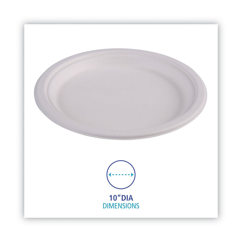 Boardwalk Bagasse Dinnerware, Plate, 10" dia, White, 500/Carton