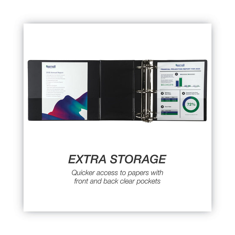 Samsill Nonstick D-Ring View Binder, 3 Rings, 6" Capacity, 11 x 8.5, Black