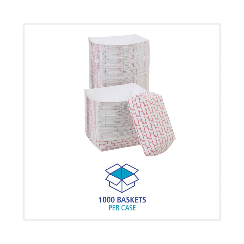 Boardwalk Paper Food Baskets, 2 lb Capacity, Red/White, 1,000/Carton