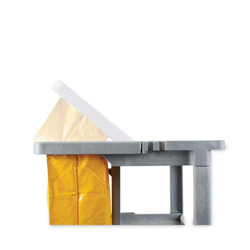 Boardwalk Janitor's Cart, Plastic, 4 Shelves, 1 Bin, 22" x 44" x 38", Gray