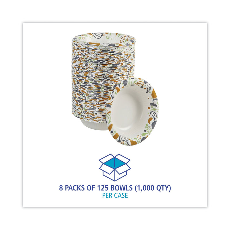 Boardwalk Deerfield Printed Paper Bowl, 12 oz, Coated/Soak Proof, Multicolor, 125/Pack, 8 Packs/Carton