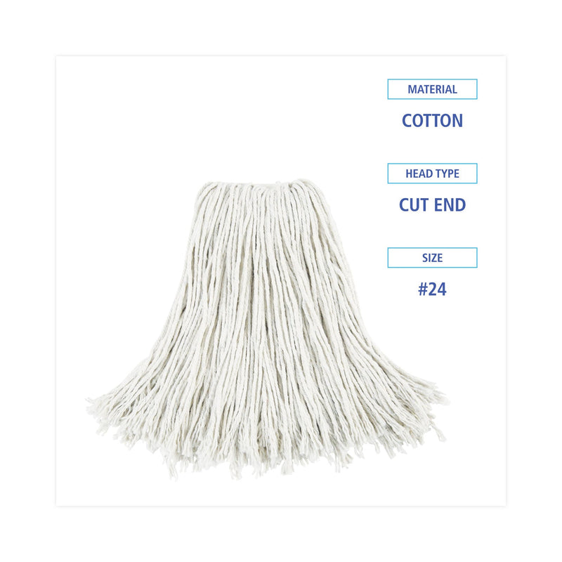 Boardwalk Cut-End Wet Mop Head, Cotton, No. 24, White 12/Carton