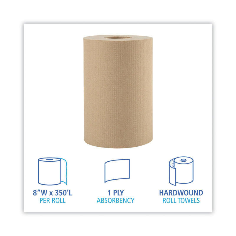 Boardwalk Hardwound Paper Towels, 1-Ply, 8" x 350 ft, Natural, 12 Rolls/Carton