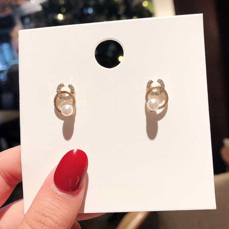 Simple Double Circle Crystal Rhinestone Stud Earrings