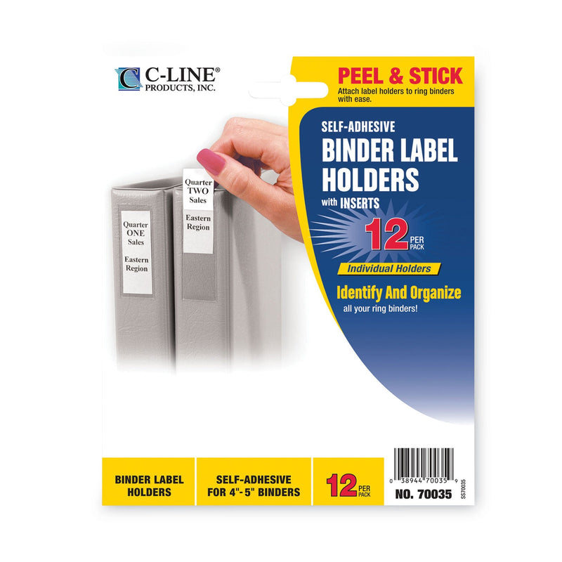C-Line Self-Adhesive Ring Binder Label Holders, Top Load, 2.75 x 3.63, Clear, 12/Pack